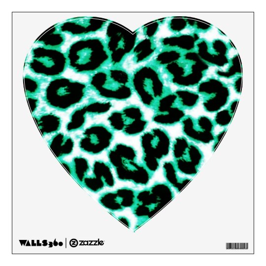 Mint Green Leopard Print Heart Wall Decal