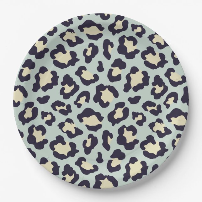Mint green leopard print paper plates (Front)