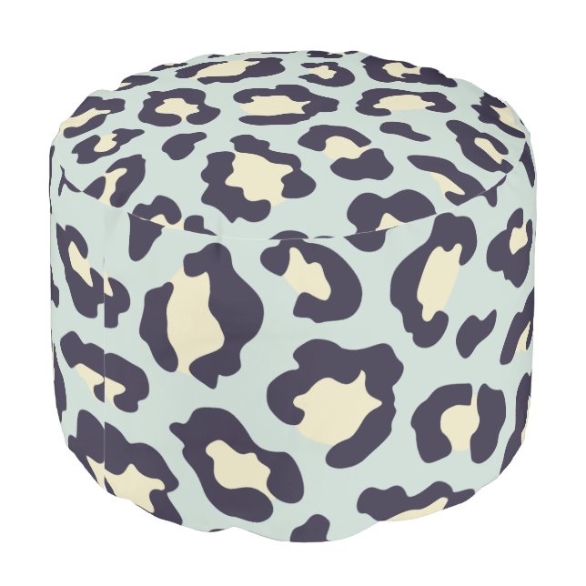 Mint green leopard print pouf (Angled Back)