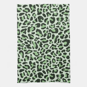 Mint Green Leopard Print Retro Kitchen Towel