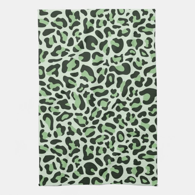 Mint Green Leopard Print Retro Kitchen Towel (Vertical)