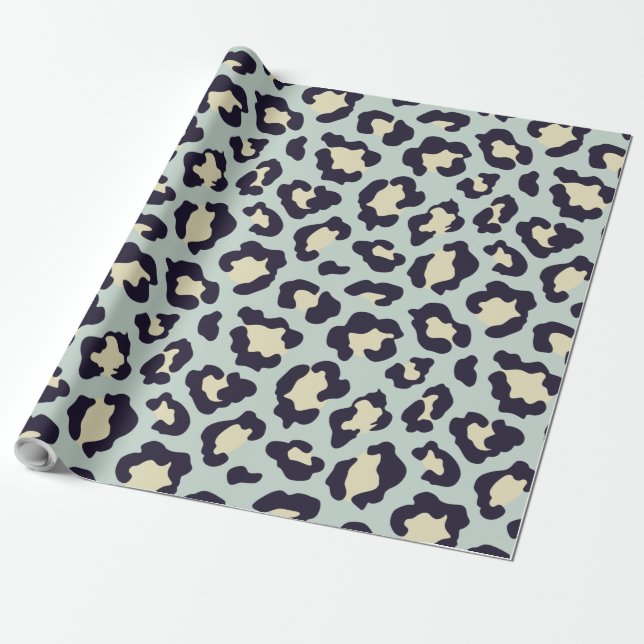 Mint green leopard print wrapping paper (Unrolled)