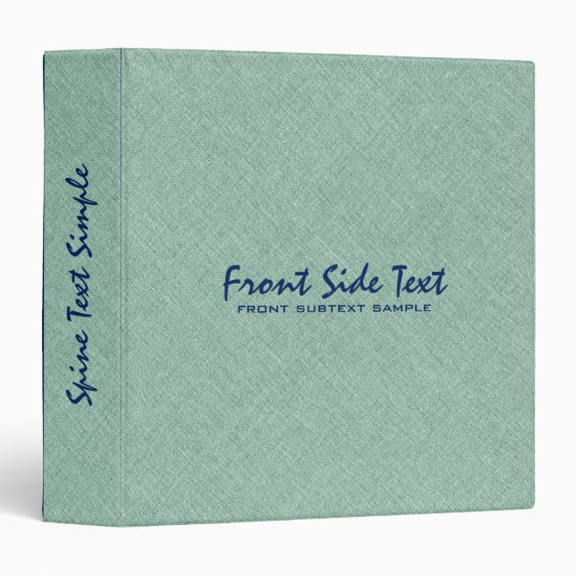 Mint Green Linen Burlap Fabric Look Blue Accents 3 Ring Binder (Front/Spine)