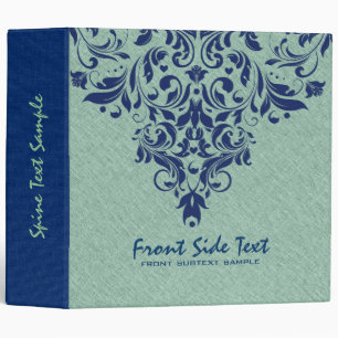 Mint-Green Linen Texture Royal Blue Floral Lace Binder