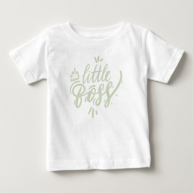 Mint Green Little Boss Calligraphy with Crown Baby T-Shirt (Front)
