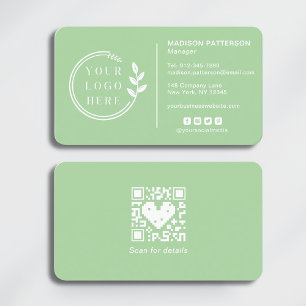 Mint Green Logo QR Code Social Media Branding Business Card