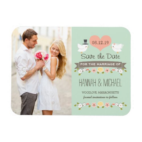 Mint Green Love Birds Dove Save the Date Magnet