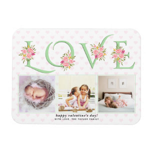 Mint green LOVE, pink roses Valentines Day Magnet
