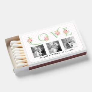 Mint green LOVE typography and pink roses wedding Matchboxes