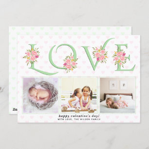 Mint green LOVE typography photo Valentines Day Holiday Card