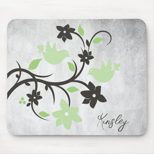 Mint Green Lovebirds Personalized Mouse Pad (Front)