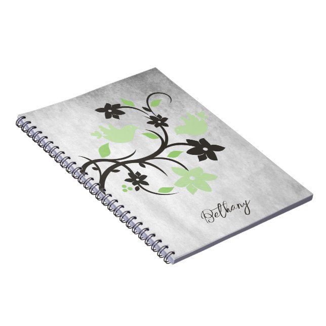 Mint Green Lovebirds Personalized Notebook (Right Side)