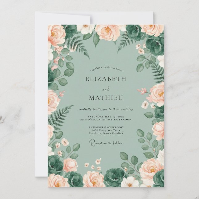 Mint Green Lush Nature Wedding Invitation (Front)