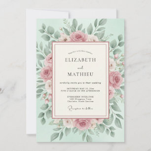 Mint Green Lush Spring Wedding Invitation