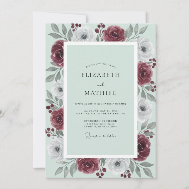 Mint Green Lush Winter Wedding Invitation (Front)