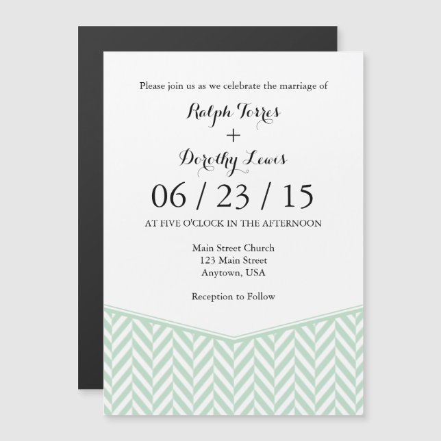 Mint Green Magnetic Herringbone Wedding Invite (Front/Back)