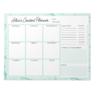 Mint Green Marble Content Planner Notepad