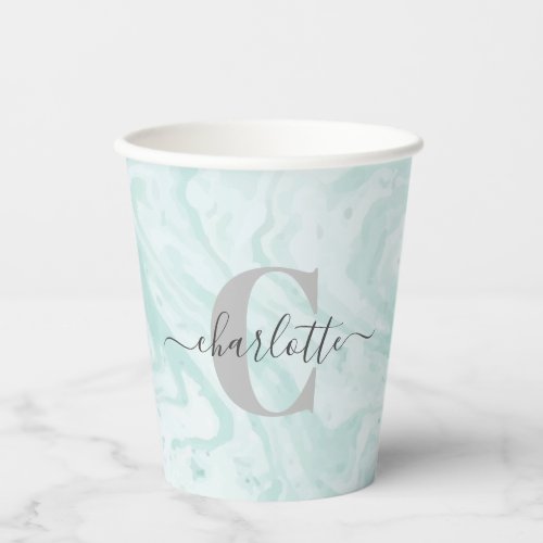 Mint Green Marble Custom Monogrammed   Paper Cups