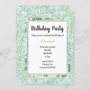Mint Green Marble Floral Glitter Birthday Invitation