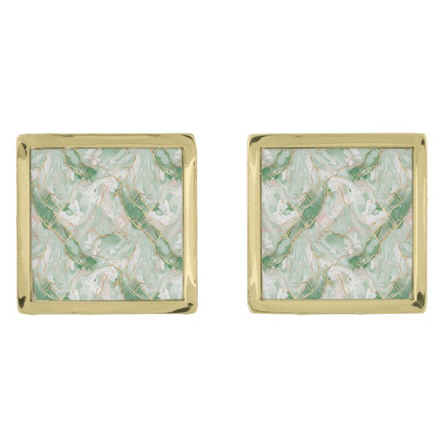 Mint Green Marble & Gold Cufflinks (Front)