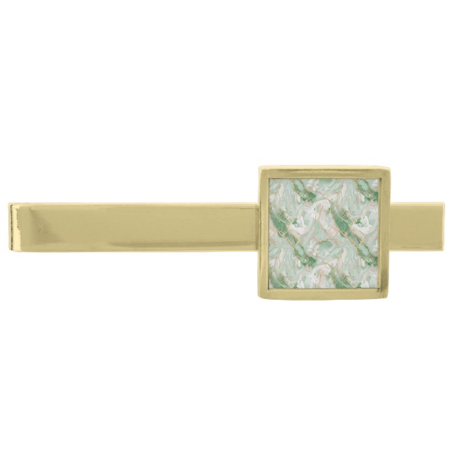 Mint Green Marble & Gold Finish Tie Bar (Front)