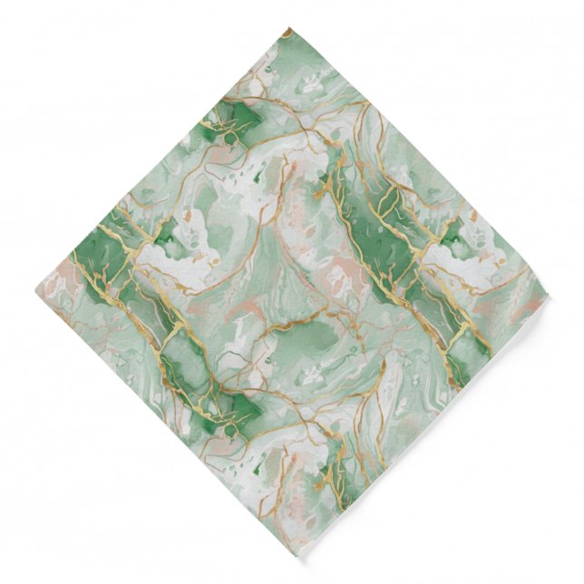Mint Green Marble & Gold Pocket Square Bandana (Front)