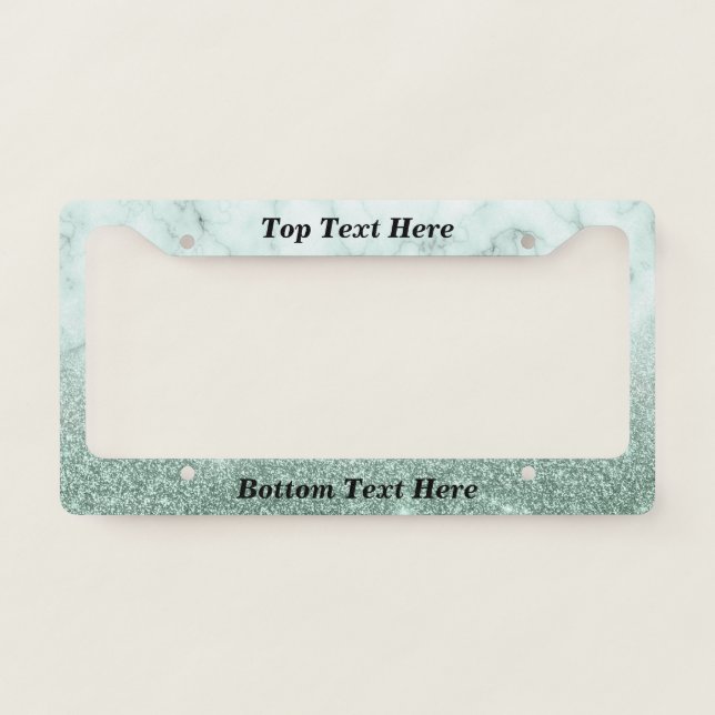 Mint Green Marble Ombre Custom Text glitter License Plate Frame (Front)
