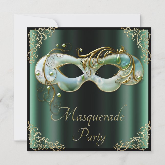 Mint Green Mask Chic Black Masquerade Party Invitation (Front)