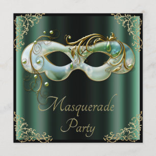 Mint Green Mask Chic Black Masquerade Party Invitation