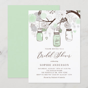 Mint Green Mason Jars Bridal Shower Invitation
