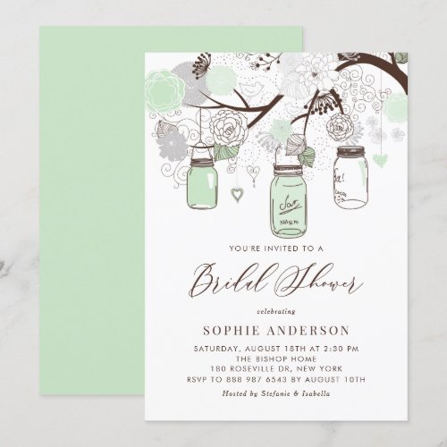 Mint Green Mason Jars Bridal Shower Invitations