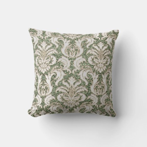 Mint Green Metal Damask Silver Gray Pealy Glitter Throw Pillow