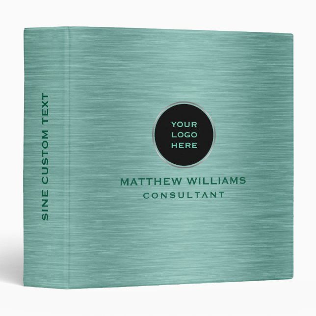 Mint Green Metallic Brushed Steel Background 3 Ring Binder (Front/Spine)