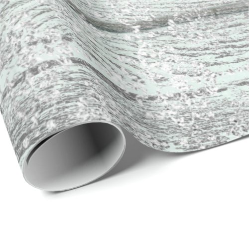 Mint Green Metallic Damask Silver Gray Wood Rustic Wrapping Paper