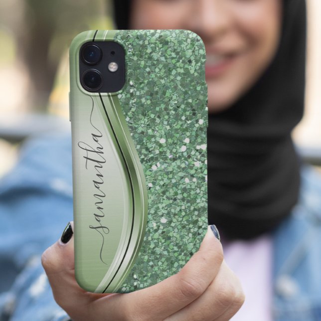 Mint Green Metallic Glitter Bling Handwritten Case-Mate iPhone Case (Creator Uploaded)