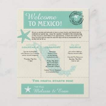 Mint Green Mexico Wedding Welcome Letter Flyer by labellarue at Zazzle