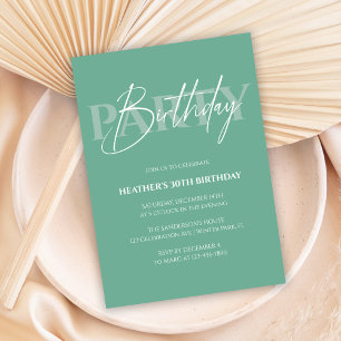 Mint Green Minimalist Adult Birthday Party Invitation