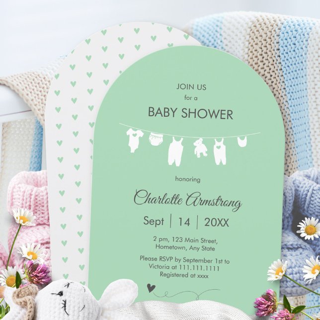 Mint Green Minimalist Arched Baby Shower Invitation (Mint Green Minimalist Arched Baby Shower Invitation ©Susanne Sachers - Sunny Mind 🌞)