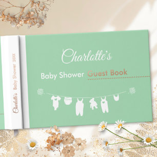Mint Green Minimalist Gender Neutral Baby Shower Foil Guest Book