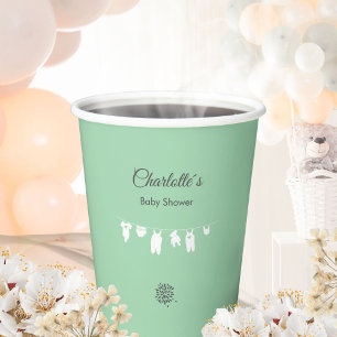 Mint Green Minimalist Gender Neutral Baby Shower Paper Cups