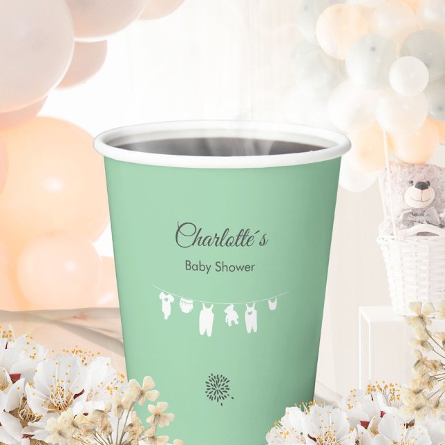 Mint Green Minimalist Gender Neutral Baby Shower Paper Cups (Minimalist Mint Green Gender Neutral Baby Shower Paper Cups ©Susanne Sachers - Sunny Mind 🌞)