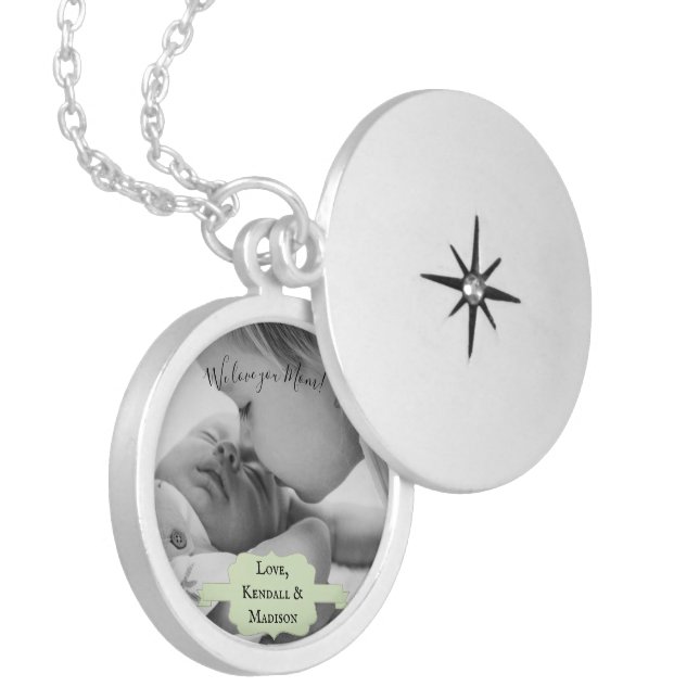 Mint Green Minimalist Photo Mother's Day Necklace (Front Left)