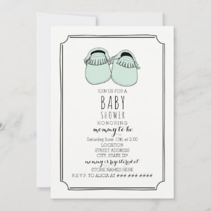 Mint Green Moccasins Boho Baby Shower Invitation