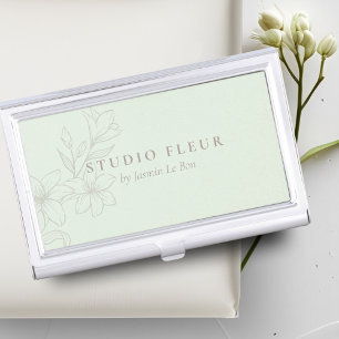 Mint Green Modern Boho Minimal Floral Business Card Case