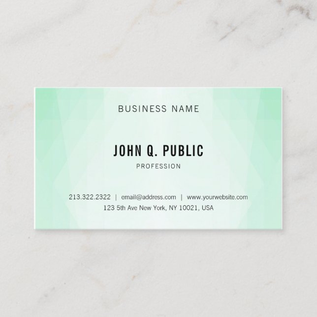Mint Green Modern Elegant Minimalist Template Business Card (Front)