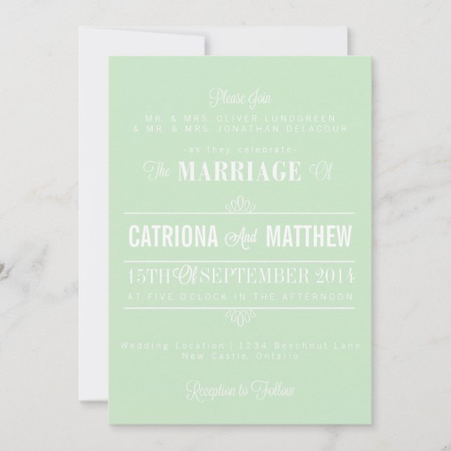 Mint Green Modern Floral Wedding Invitation (Front)