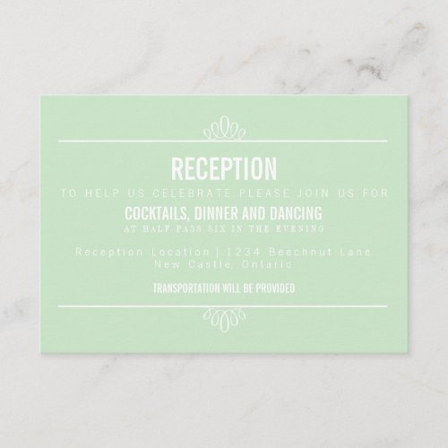 Mint Green Modern Floral Wedding Reception Card