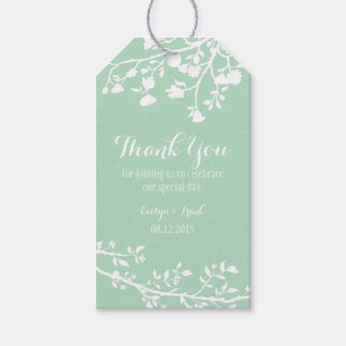 Mint Green Modern Flower Wedding Thank You Tags