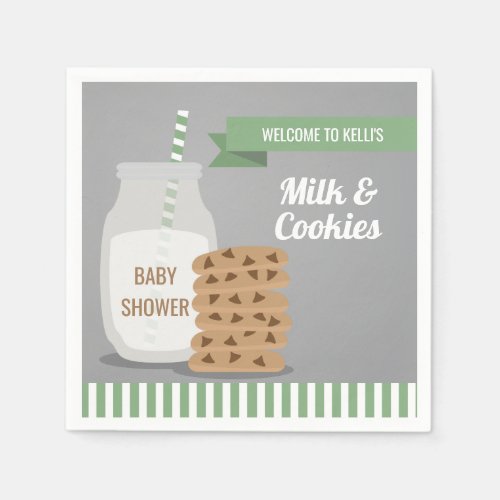 Mint Green Modern Milk and Cookies Baby Shower Napkins