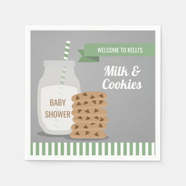 Mint Green Modern Milk and Cookies Baby Shower Napkins (Front)